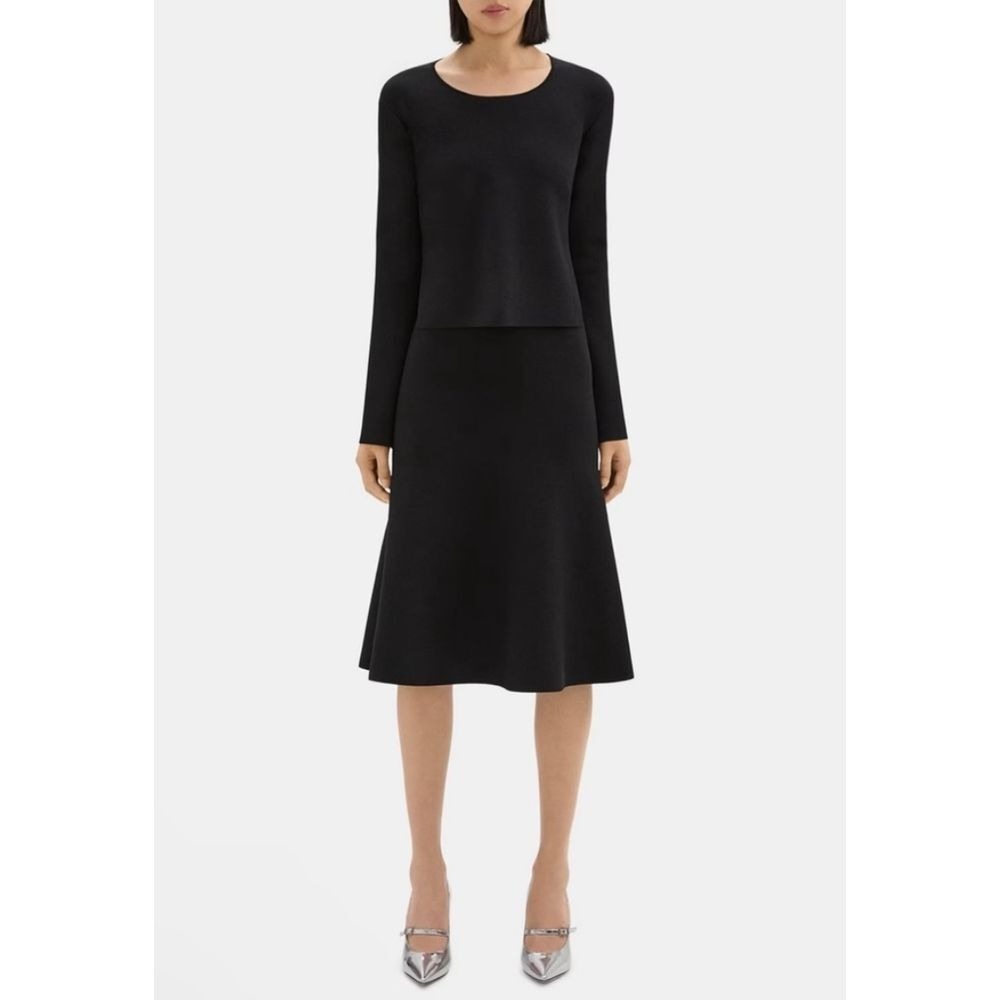 NWT Theory Sz P Compact Crepe knit two-layer midi dress Petite Small $595